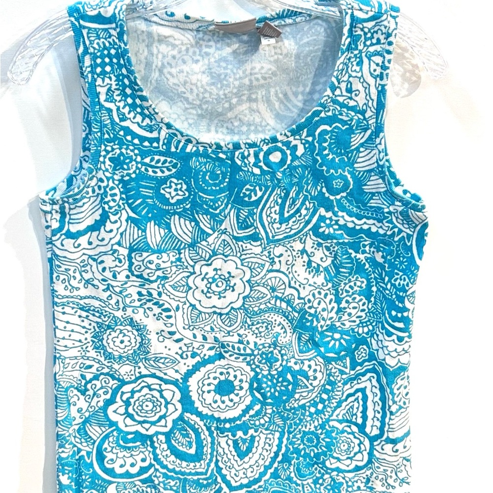 Chico’sTurquoise and White Print Tank Top Size 1